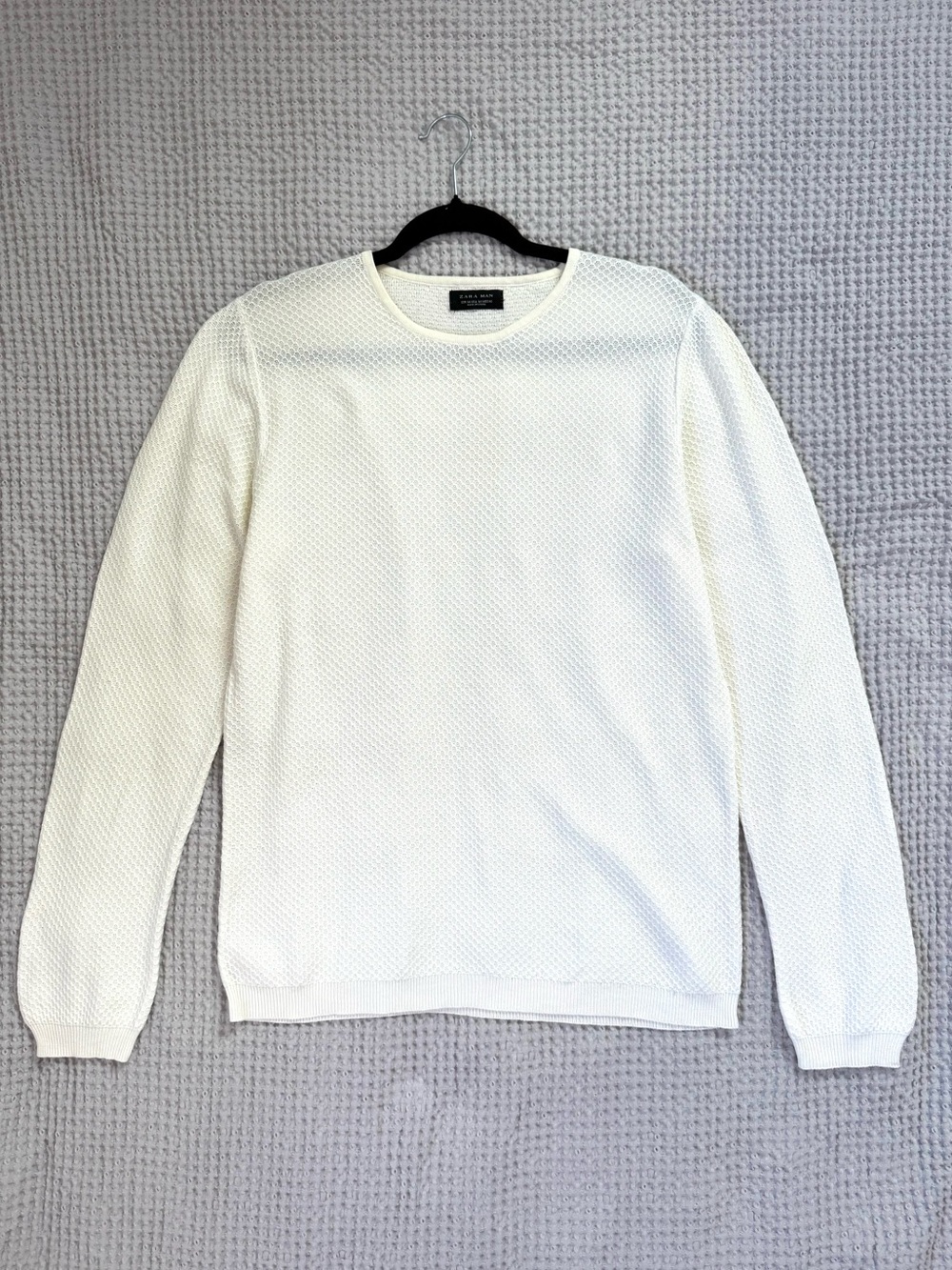 Zara Man Honeycomb Knit Sweater White Size M Textured Minimalist
